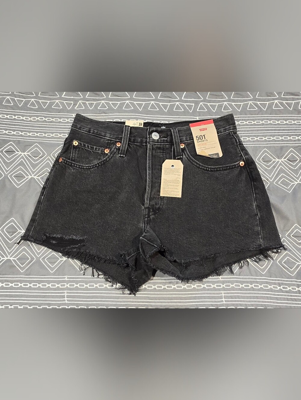 Levis 501 Black Denim High Waisted Cutoff Shorts Size 26